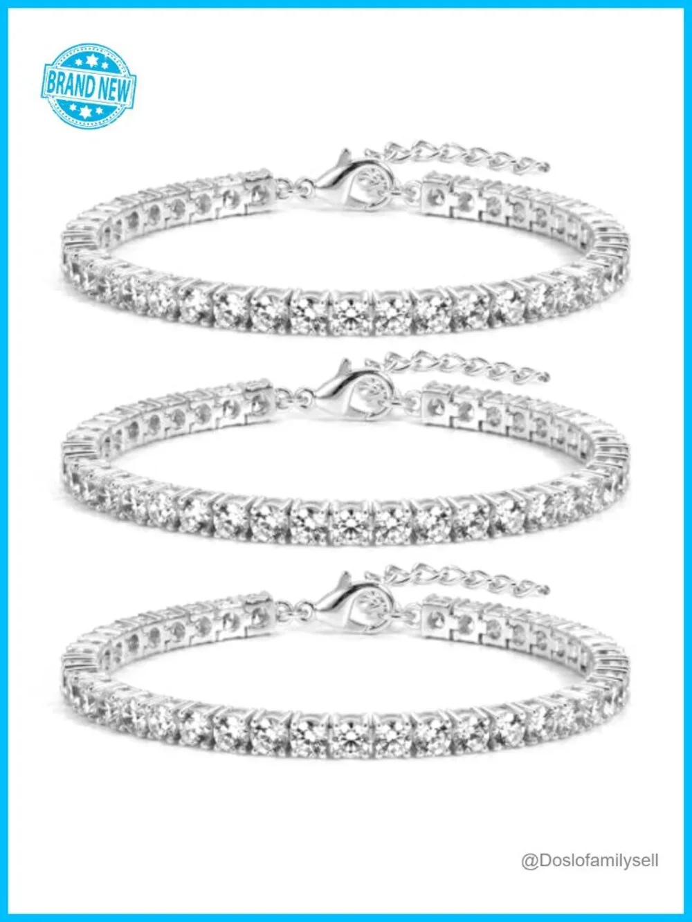 3-Piece Silver Plated Tennis Bracelet Set with Cubic Zirconia Adjustable